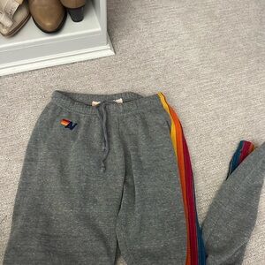 Aviator Nation Gray Sweatpants with Colorful Stripes